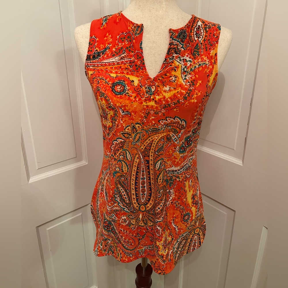 LAUREN RALPH LAUREN NWT Paisley Sleeveless Top Orange Petite XS PXS Resortwear